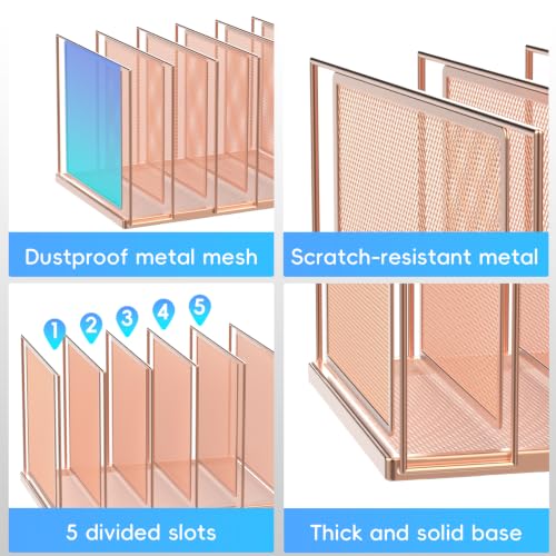 File Organizer for Desk, 5-Section Vertical File Sorter, Paper Holder Organizer Standing Metal File Folder for Office Home Classroom, Rose Gold - color: Rose Gold, size: 1 Pack 5-Section