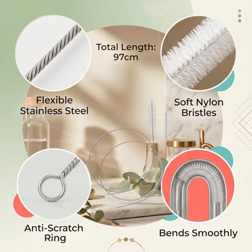39 Inch Long Pipe Cleaner Brush 2-in-1 Set, 0.25 & 0.5 Inch Diameter Nylon Tube Brushes for Refrigerator Drain Pipe, Aquarium Tube, Coffee Machine, Washing Machine, Air Conditioner