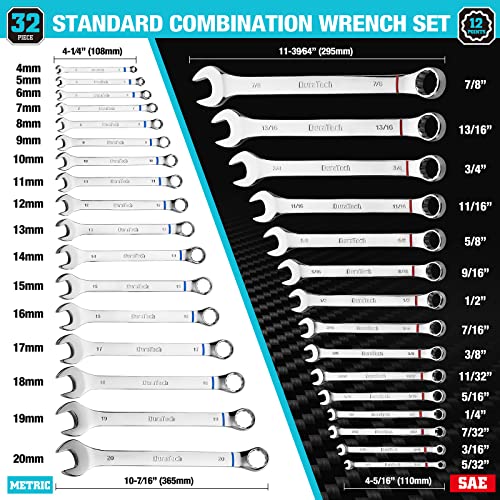 DURATECH 52-Piece Combination Wrench Set, Regular & Stubby, SAE & Metric - size: Metric&SAE(52 PCS)