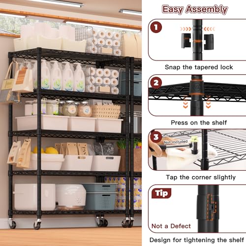 PrimeZone 36"W x 16"D x 79"H Wire Shelving with Wheels, 5-tier Metal Shelf - size: 36"W x 16"D x 79"H
