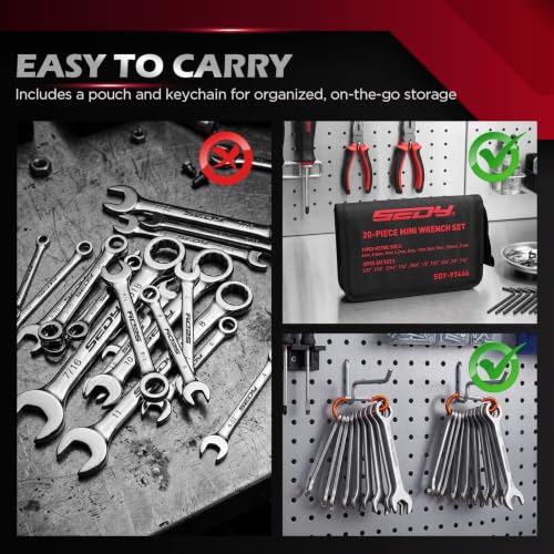 Premium Midget Wrench Set - 22-Piece Mini Combination Wrench Set Metric & SAE Ignition Wrench Sets 4-10mm & 5/32'' to 7/16'' Lightweight Small Carry Pouch - color: 22-pc Small Wrench Set