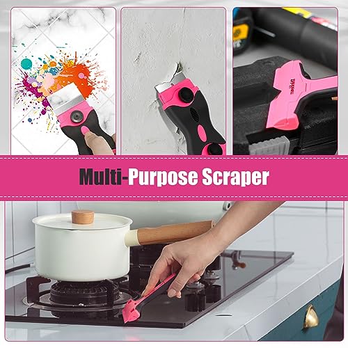 THINKLEARN Razor Blade Scraper Tool, Pink Razor Scraper with 40Pcs Blades - color: 42pcs Razor Scraper Set