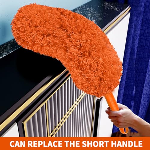 Cobweb Duster with Extension Pole,Cleaner Outdoor 110" Telescoping Extended Sspider Brush, Dusting Kit,Long Handle Reach for High Ceilings and Fans,Microfiber Webster Remover Tools Feather Dusters - color: Orange