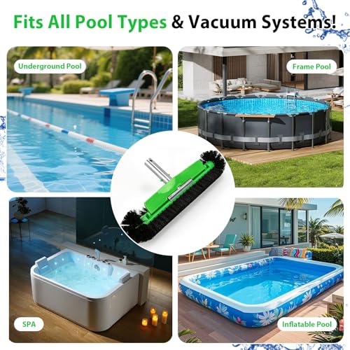17.5" Professional Pool Brush - Sticks to Walls & Floor, High-Efficiency Heavy Duty Inground/Above Ground Pool Scrub Brushes with Round Ends, Premium Nylon Bristle,Reinforced Aluminium, Safe for Vinyl