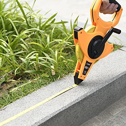 LAND 100FT/30M Heavy Duty Fiberglass Tape Measure - 1/2-Inch Wide, Dual Inch/Metric Scale, Durable Open Reel Measuring Tape for Surveying, Engineering, Runway Construction - size: 30.5 m