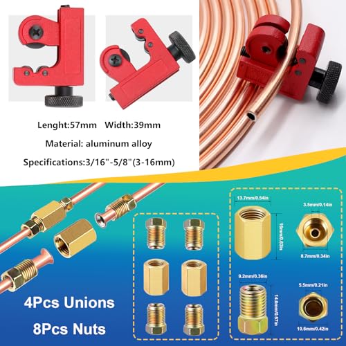 smseace 55Pack 3/16 Inch+3/16 Inch Brake line kit Include 25 FT Copper-Plated Brake Lines with Fitting(32pcs Fittings,4pcs Union+8pcs Nut) Brake line Bender,Single Flare Tool,Cutter Brake line kit - color: Gold-A, size: 3/16inch+3/16inch