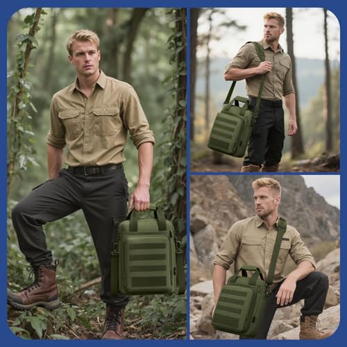 Tactical Messenger Bag, Laptop Briefcase MOLLE Shoulder Pack Handbag - color: Army Green