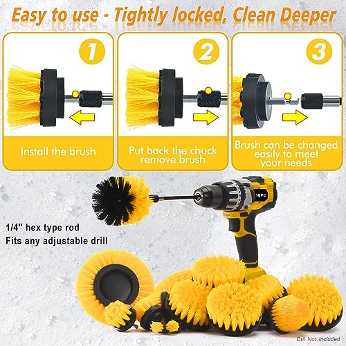 18 Pack Drill Brush Attachment Set, Power Cleaning Scrub Brushes for Drill, Extend Long Attachment, All Purpose for Car Detailing, Bathroom, Carpet, Tile Grout, Sinks, Corners