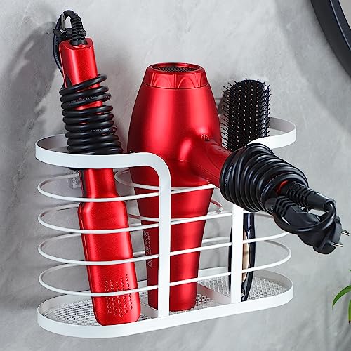 YIGII White Hair Dryer Holder - Adhesive Blow Dryer Holder/Hair Tool Organizer Bathroom Organizer Stick on Wall Mounted Multi-Functional Hair Dryer Rack for Wire Straightener, Shavers - color: White-l
