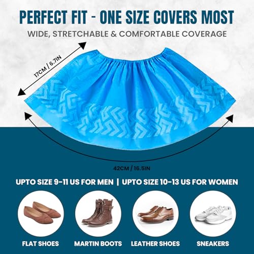 Shoe Covers Disposable Non-Slip, Large 50 Count, Premium Cloth Boot Covers, Slip-Resistant, Durable, Breathable, Non-Toxic, Recyclable booties for shoes covers – Fits Men 11/Women 13 – Blue - size: 50 pack
