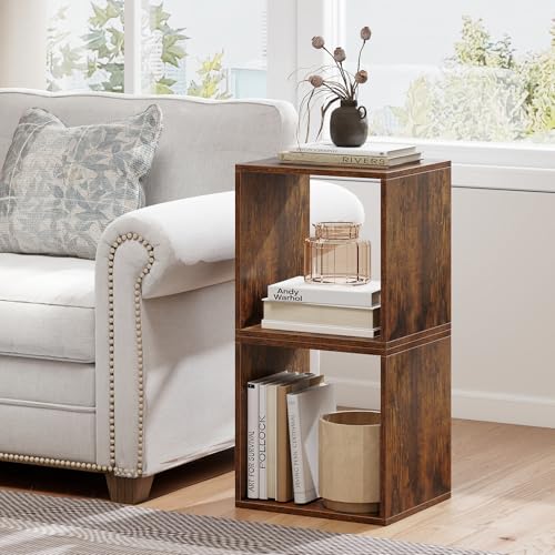 2 Stackable Cubes Bookcase, Wooden Cubby Storage Organizer - color: Rustic Brown