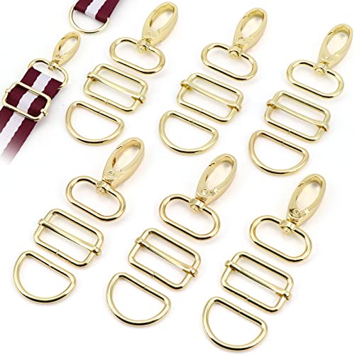 PECMER Purse Hardware for Bag Making 1 Inch D Ring 18 Pcs Gold Swivel Clasp Snap Hooks Slide Buckles for Strap Adjuster Dog Collar Making Supplies - color: Pale Gold-18 Pcs-1 Inch