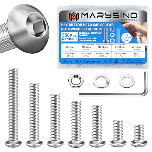 550 Pieces M3 Screw, Button Head Socket Cap Metric Screws Assortment Kit, 304 Stainless Steel Bolts and Washers/Nuts/Hex Wrenches M3*6/8/12/14/16/20/25mm - size: 550Pcs M3