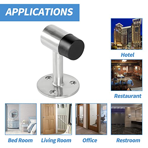 Floor Mount Door Stopper, Heavy Duty Door Stop Brushed Nickel Doorstop with Rubber Bumper & Stainless Steel Screws, 3 Inch Height