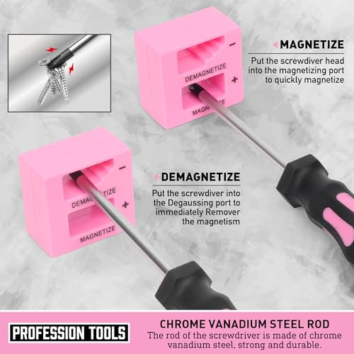 Magnetic Screwdrivers Set with Case, Amartisan 43-piece Includs Slotted, Phillips, Hex, Pozidriv,Torx and Precision Screwdriver Set, Magnetizer Demagnetizer Tools, Tools for Men (Pink)) - style: 43-piece Screwdrivers Set (Pink)