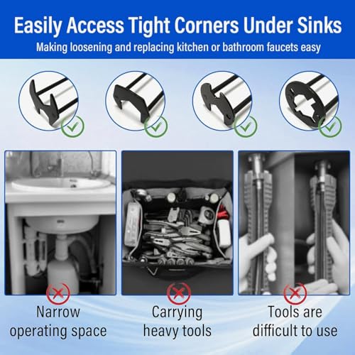 2 Pack Multifunctional Sink Wrench, Plumbing Tool for Tight Spaces, Faucet & Basin Installation Wrench for Kitchen and Bathroom
