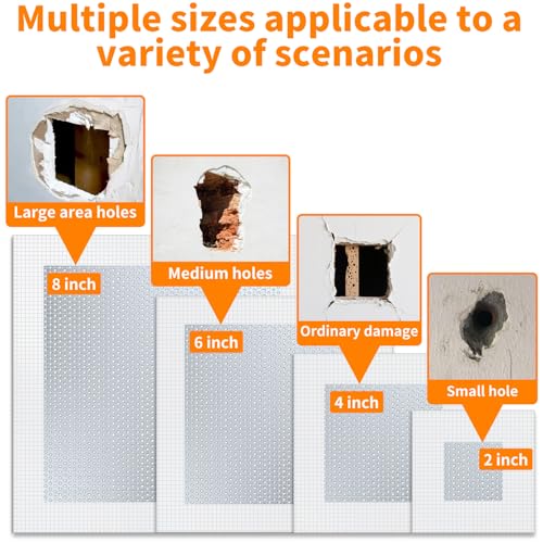 Wall Repair Patch Kit, 15 Pieces Aluminum Self-Adhesive Mesh Repair Patches for Drywall, Multiple Large Small Sizes 2/4/6/8 Inch Drywall Hole Repair Kit, Permanently Repairs Damaged Walls and Ceilings - size: 2/4/6/8in
