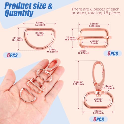 Purse Hardware for Bag Making 1 Inch Buckles for Straps-18 Pcs Rose Gold Swivel Clasp Snap Hooks D Ring Slider Buckles for Bag Purse Strap Dog Collar Making Supplies - color: Rose Gold-18pcs-1 Inch
