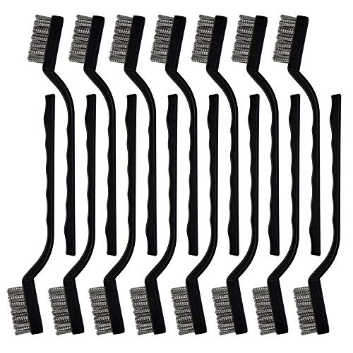 Topbuti 15 Pcs Mini Stainless Steel Wire Brush Set for Cleaning Welding Slag Rust, Wire Bristle Scratch Brush Set, Curved Handle Brushes
