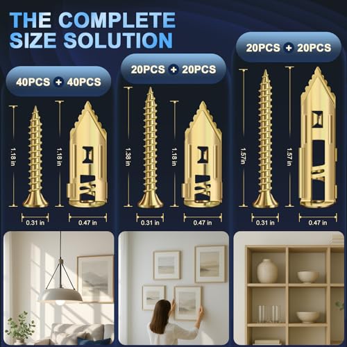 160Pcs 3Size Heavy Duty Self Drilling Drywall Anchors with Screws