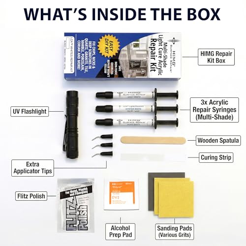 White Tones - Quartz Countertop Repair Kit White - Quartz, Marble, Granite, Acrylic, Porcelain Countertop Chip Repair Kit - White Quartz Chip Repair Kit - HIMG Surface Repair