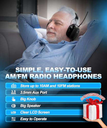 ZOHAN AM/FM Radio Headphone with Digital Display,Ear Protection Noise Reduction Earmuffs,Comfortable Hearing Protector - color: Black, style: Radio