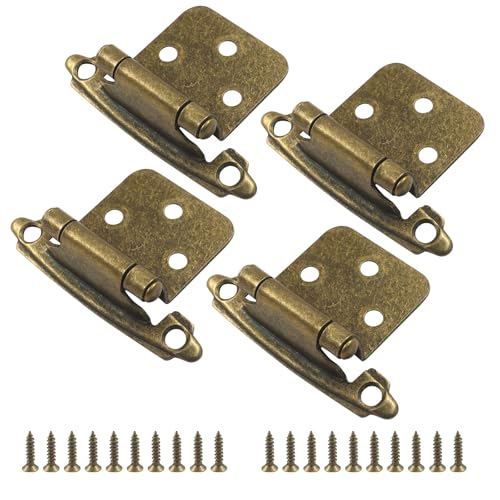4-Pack (2 Pair) Antique Brass Self-Closing Cabinet Hinges | 1/2" Variable Overlay, Semi-Concealed Face Frame, Flush Mount for Kitchen/Bath Cabinets, Door Bumpers & Upgraded Screws - color: Bronze