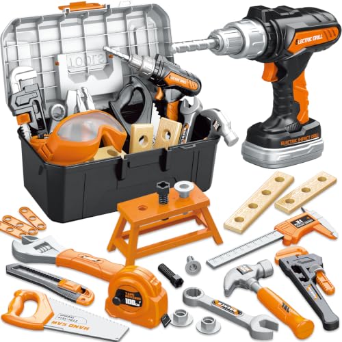 Kids Tool Set, Toddler Tool Box, Toy Drill, Construction Toys for Ages 3-5 - color: Orange