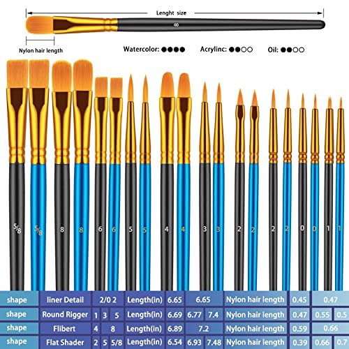 Artstorys Paint Brushes Set, 20 Pcs Acrylic Oil Watercolor Painting Brushes - color: Black,blue