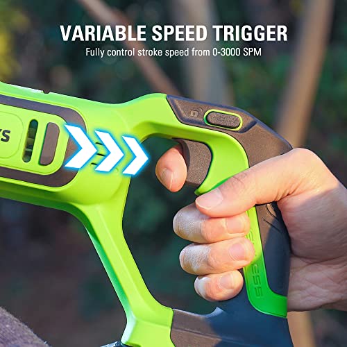 Greenworks 24V Brushless 1" Cordless Reciprocating Saw (3,000 SPM), Light Weight Compact Handsaw, Variable Speed Trigger, Tool Only - size: Brushless 1" Compact Recip Saw, style: Tool Only