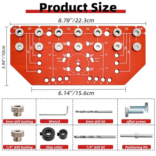 7 Holes Shelf Pin Jig and Hinge Jig, 1/4 Inch and 5mm