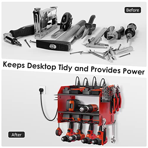 CCCEI Wall Mount Modular Tool Charging Organizer, Red, 1 Pack, 3 Tier. - color: Red