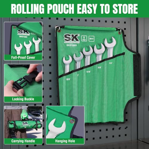 SK Long Pattern Combination Wrench Set, SAE 15/16" to 1-1/4", 5-Piece