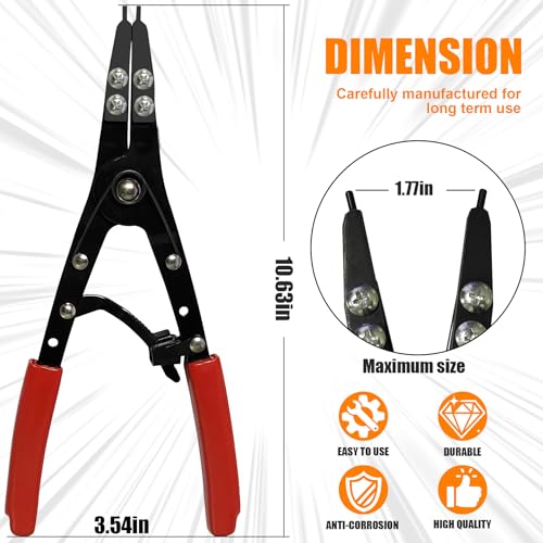 38700 Spindle Snap Ring Pliers External, 10" Large Snap Ring Pliers Heavy Duty Circlip Pliers Car Repair Tools Kit for for Ford SD Uninstall Remove Tools with Ratchet Locking 2026 Upgraded (Red) - color: Red