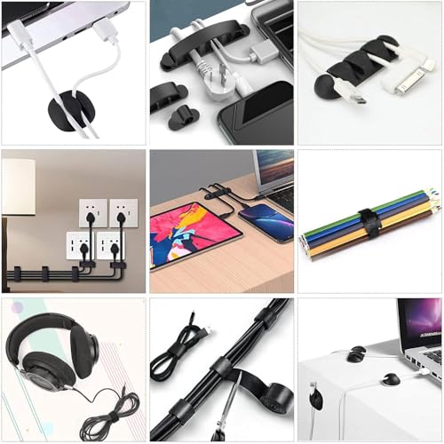 34pcs Cord Management Organizer Kit, Reusable Cable Ties Wire Organizer Set with Self-Adhesive Cable Clips for Desk Computer TV Home Office