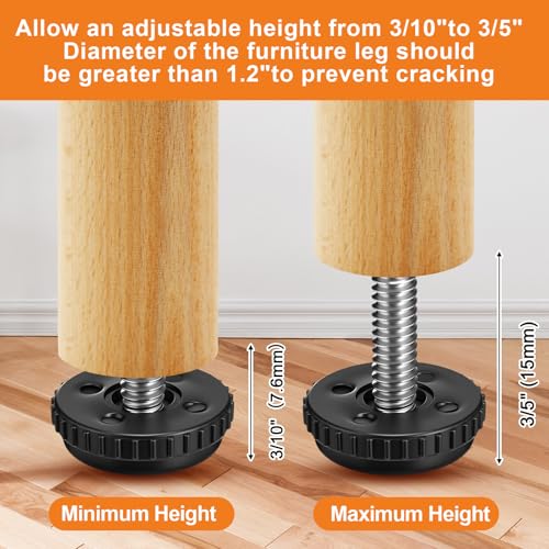 Pinkunn 50 Pieces Adjustable Leveling Feet with T- Nut Kit, Serrated - style: Serrated