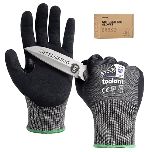 toolant ComfyCut A5 Cut Resistant Work Gloves, ANSI & EN388 Certified Protection with Second Skin Comfort, Fiberglass-Free, Touchscreen & Flexible Grip, for Woodworking, Warehouse, Assembly, Large - size: Large