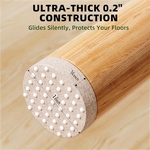 PHIXBEAR 60Pcs Chair Leg Floor Protectors with Silicone Dots, 1" Felt Pads
