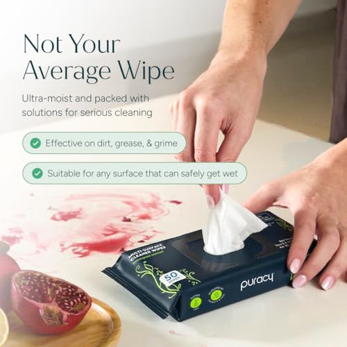 Puracy All Purpose Cleaning Wipes – Non Toxic Multi-Surface Cleaner & Appliance Wipes for Car, Bathroom, Kitchen – Lemongrass Scent (150 Count, 3 Pack) - size: 150 Count (Pack of 3)