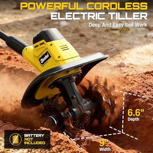 Cordless Garden Tiller Cultivator Compatible with Dewalt 20V MAX Battery, 360 RPM Electric Rototiller, 48 Steel Tines, 9.0" Tilling Width, 6.6" Depth, Rotary Tiller for Lawn/Gardening/Soil(Tool Only)