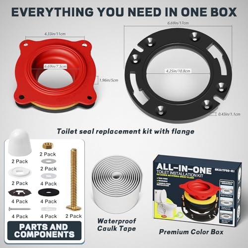 Toilet Flange Repair Kit & Elastic Wax Ring with Caulk Tape, Universal Fit - style: TF02-RI Flange Kit