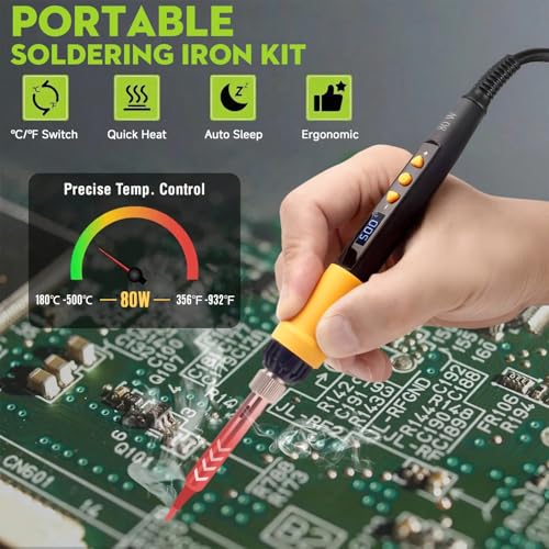 LDK 80W Soldering Iron Kit, 110V Digital Soldering Iron - color: Yellow