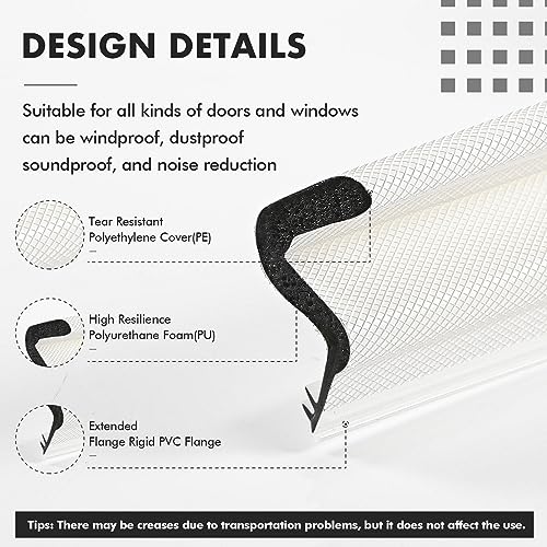 BBTO Weather Stripping Door Window Seal V-Shaped Foam Kerf,240 Feet,White - color: White, size: 240 Feet