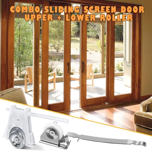 Gliding Screen Door Roller Assembly Fits for Andersen Upper #1997063 & Lower #1997310 (1991 to Present), 1-1/4" Nylon Concaved Wheels, Edge Adjustable (2 Pairs) - color: ‎Lower & Upper