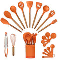 SMIRLY Silicone Kitchen Utensils Set, 22-Piece Acacia Wood Handle, Orange - color: Orange