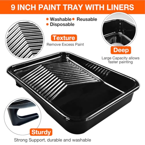 13 Pcs Paint Tray Set, Paint Brush with 9" & 4" Paint Roller - color: 13 Pack, 9" Paint Trays
