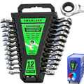 12-Piece Ratchet Wrench Set, Metric 6-18mm Ratchet Combination Wrenches Set, 12-Point 72-Tooth Ratcheting Spanners with Magnetic Base Organizer, Chrome Vanadium Steel for Automotive Mechanic Tool - style: Ratchet Metric