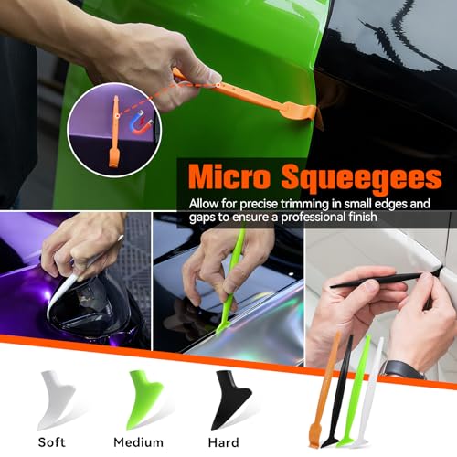 WRAPXPERT Car Wrap Tool Kit Vehicle Vinyl Wrap Kits Include Felt Squeegee for Vinyl, Wrapping Knife, Micro Squeegee, Magnet Holders, Towel, Gloves for Car Wrapping Window Film Application - color: 21-in-1 Set