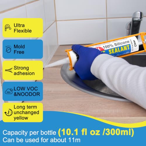 Silicone Caulk & Sealant Clear, 2Pack - 100% Silicone Sealant (300ml) - color: Clear, size: 2 Pack