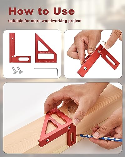 Imperial 3D Multi-Angle Measuring Ruler,45/90 Degree Aluminum Alloy Woodworking Square Protractor, Miter Triangle Ruler High Precision Layout Measuring Tool